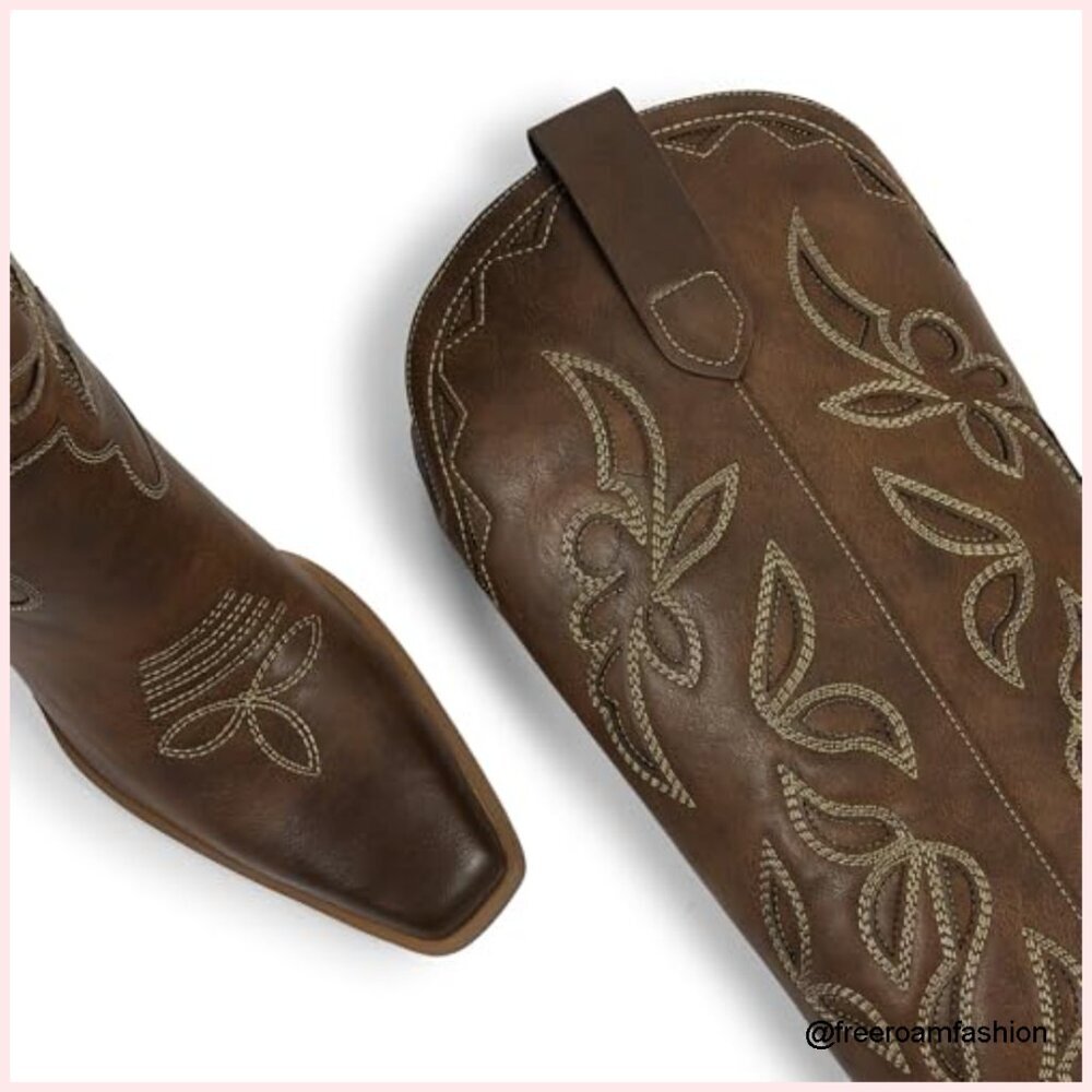 Knee High Western Boots with Chunky Heel, Pull On Tab, Faux Leather - Picture 5 of 7